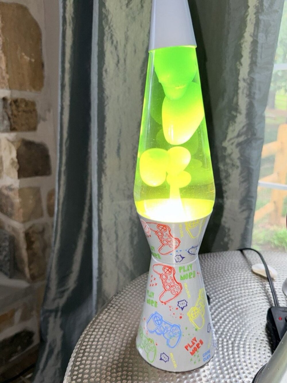 Lava Lamp Lime Green Wax Play More Video Game Contoller Base Metal Base 16”Video